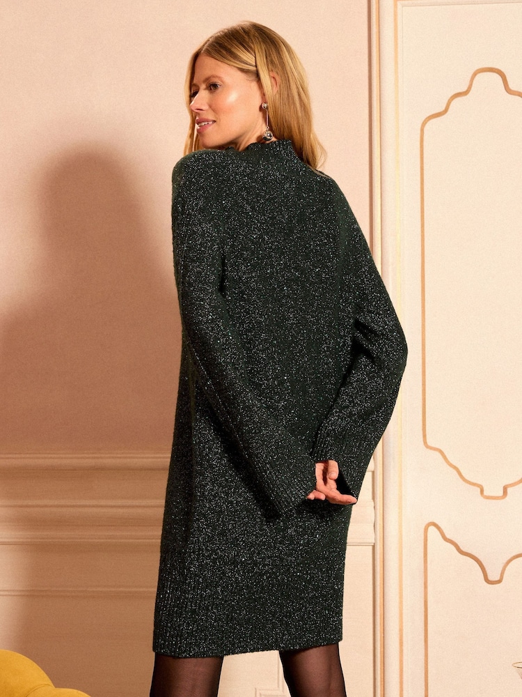 Love & Roses Forest Green Glitter Knitted Mini Dress - Image 4 of 4