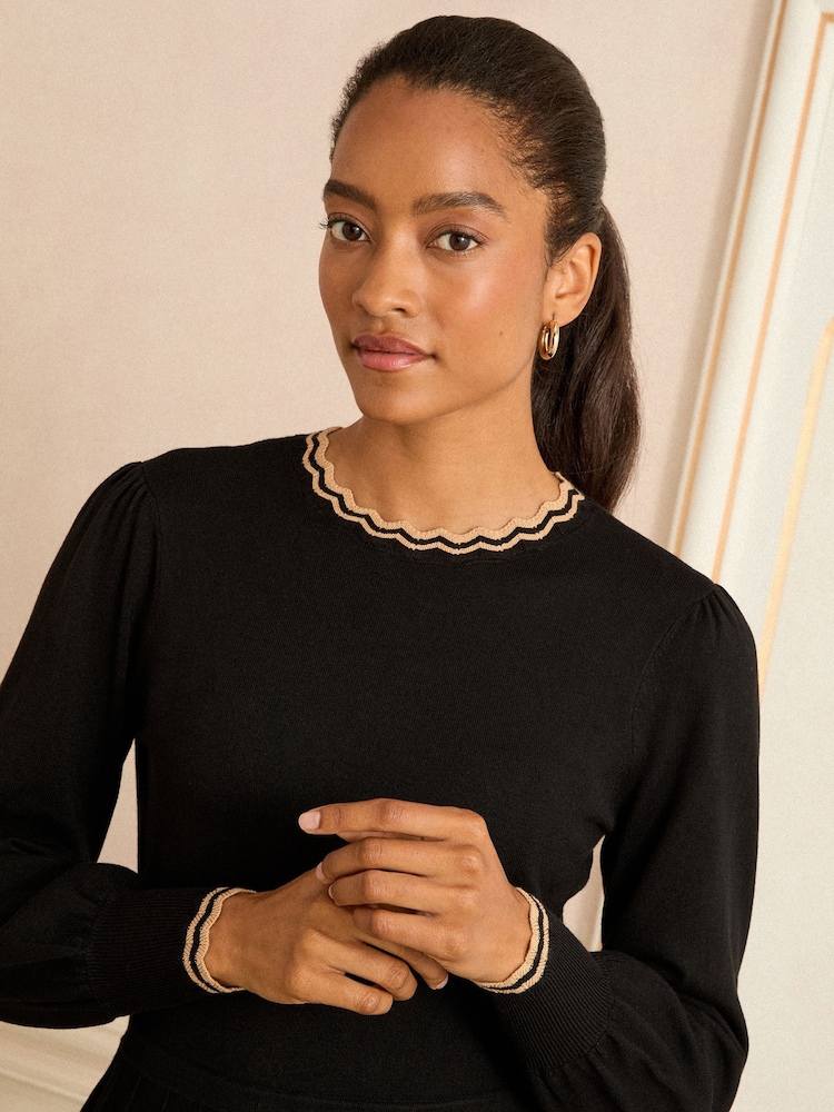 Love & Roses Black Scallop Knitted Mini Dress - Image 2 of 4
