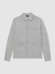 Reiss Soft Grey Mouline Munich Merino Wool Button-Through Shirt - Image 2 of 6