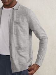 Reiss Soft Grey Mouline Munich Merino Wool Button-Through Shirt - Image 3 of 6