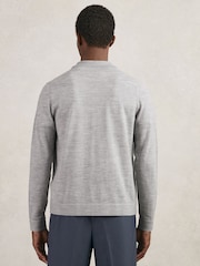 Reiss Soft Grey Mouline Munich Merino Wool Button-Through Shirt - Image 4 of 6