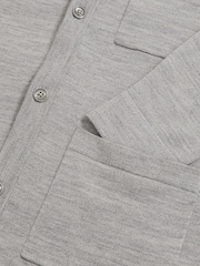 Reiss Soft Grey Mouline Munich Merino Wool Button-Through Shirt - Image 6 of 6