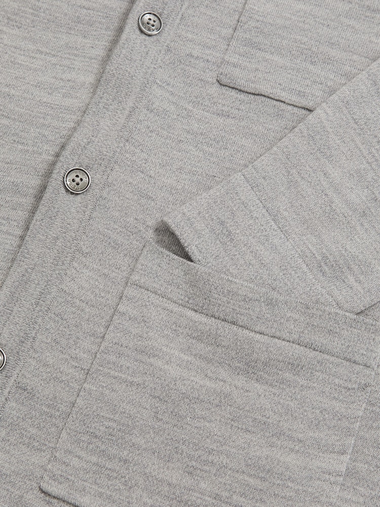 Reiss Soft Grey Mouline Munich Merino Wool Button-Through Shirt - Image 6 of 6