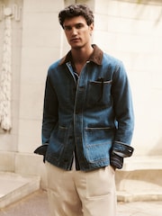 Reiss Denim Blue Marks Corduroy Collar Denim Worker Jacket - Image 1 of 7
