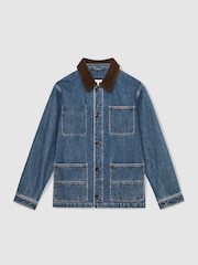 Reiss Denim Blue Marks Corduroy Collar Denim Worker Jacket - Image 2 of 7