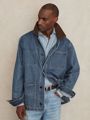 Reiss Denim Blue Marks Corduroy Collar Denim Worker Jacket - Image 3 of 7