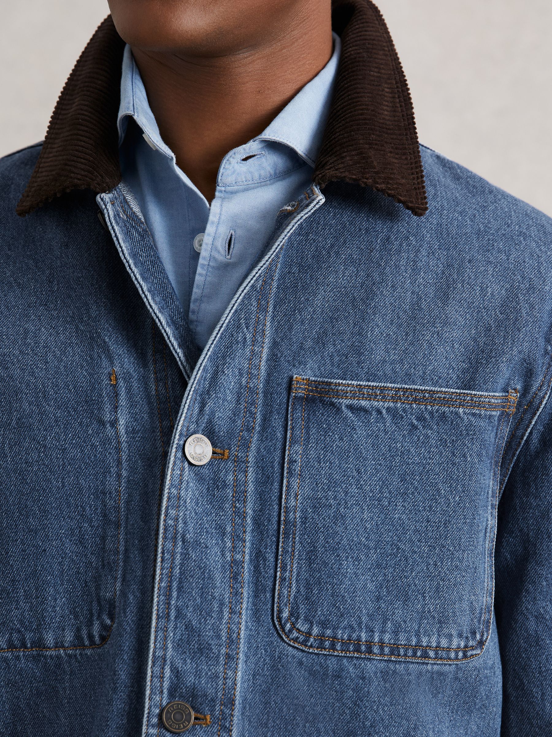 Buy Reiss Denim Blue Marks Corduroy Collar Denim Worker Jacket