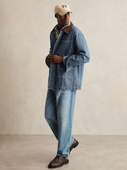 Reiss Denim Blue Marks Corduroy Collar Denim Worker Jacket - Image 4 of 7