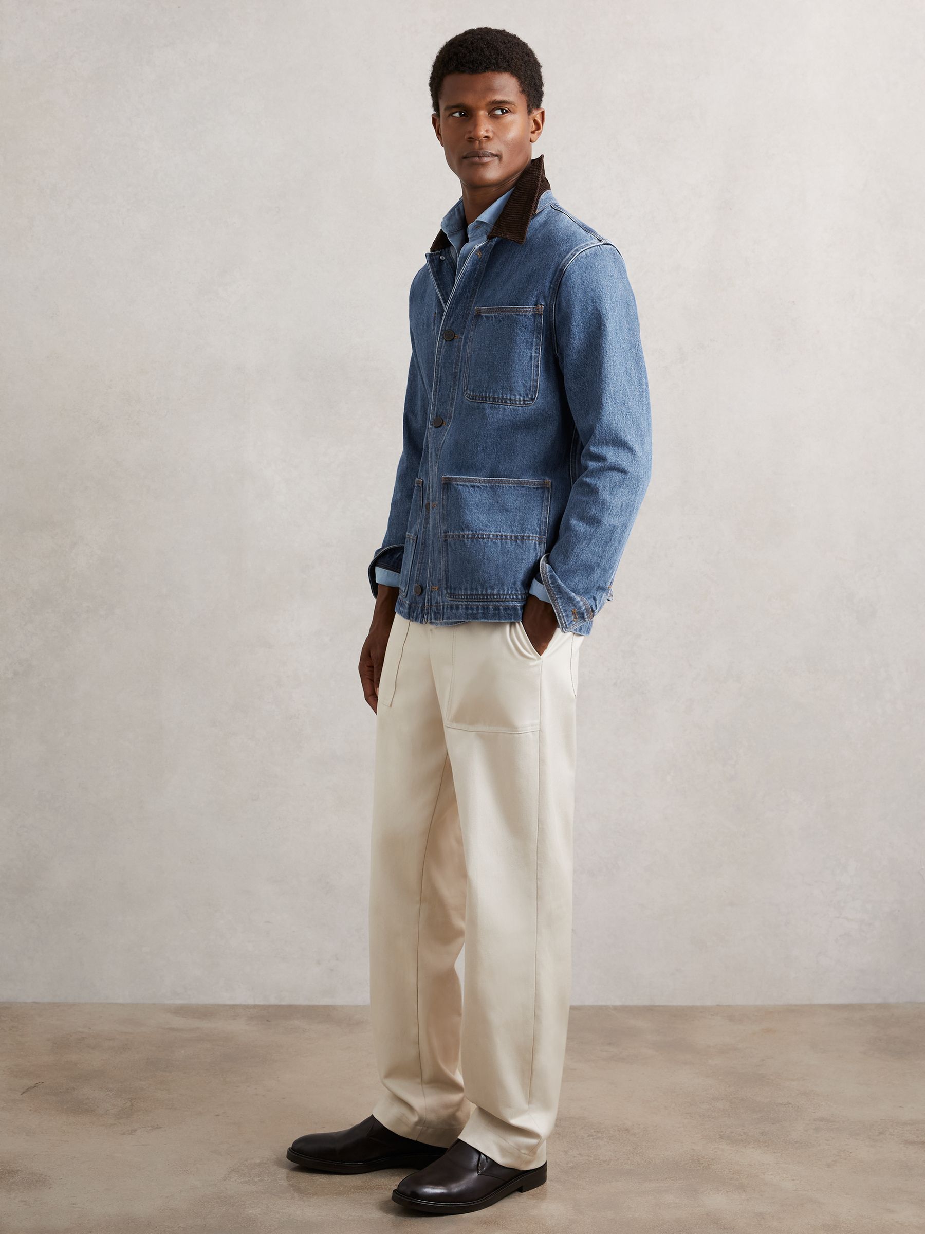 Buy Reiss Denim Blue Marks Corduroy Collar Denim Worker Jacket