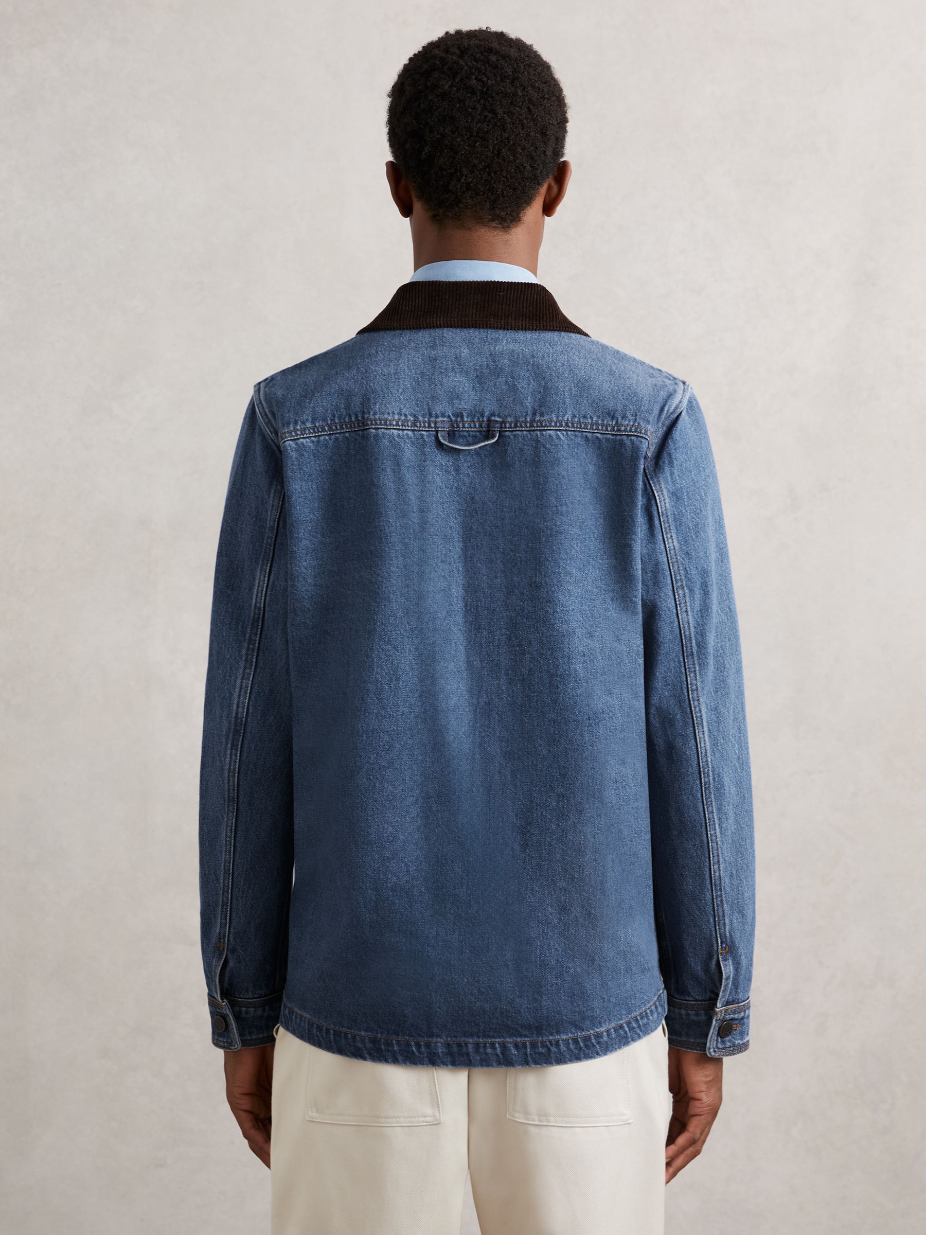 Buy Reiss Denim Blue Marks Corduroy Collar Denim Worker Jacket