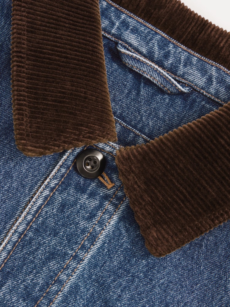 Reiss Denim Blue Marks Corduroy Collar Denim Worker Jacket - Image 7 of 7