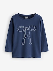 Navy Blue Bow Stud Long Sleeve T-Shirt - Image 1 of 1