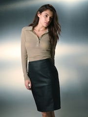Black Faux Leather Pencil Skirt - Image 1 of 8