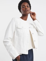 JD Williams White White Collarless Denim Jacket - Image 1 of 4