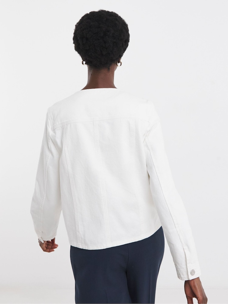 JD Williams White White Collarless Denim Jacket - Image 2 of 4