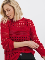 JD Williams Red Crochet Long Sleeve Jumper - Image 1 of 4