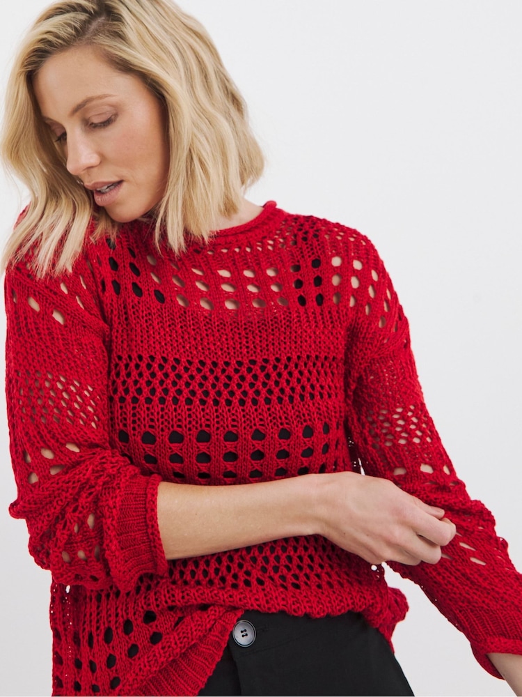 JD Williams Red Crochet Long Sleeve Jumper - Image 1 of 4 JD Williams Red Crochet Long Sleeve Jumper - Image 1 of 4