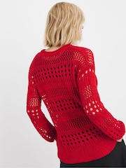 JD Williams Red Crochet Long Sleeve Jumper - Image 2 of 4