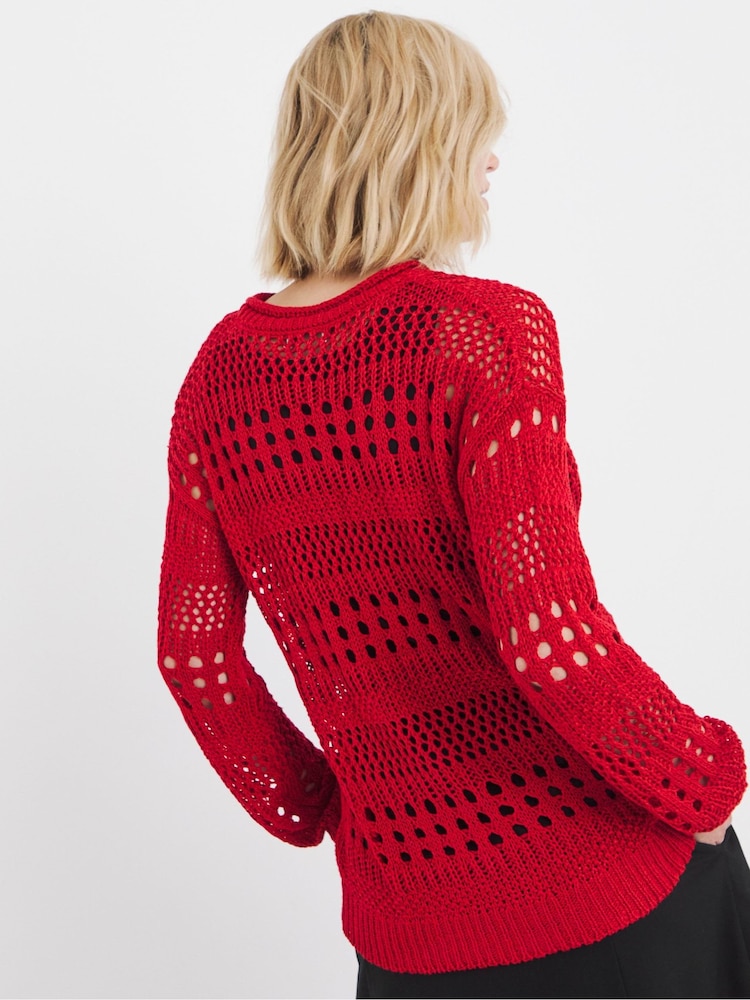 JD Williams Red Crochet Long Sleeve Jumper - Image 2 of 4 JD Williams Red Crochet Long Sleeve Jumper - Image 2 of 4