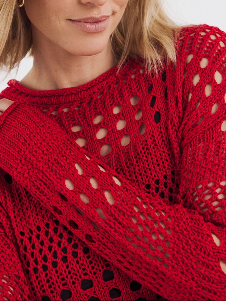 JD Williams Red Crochet Long Sleeve Jumper - Image 4 of 4 JD Williams Red Crochet Long Sleeve Jumper - Image 4 of 4