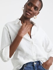 JD Williams White 100% Cotton Relaxed Shirt - Image 1 of 4