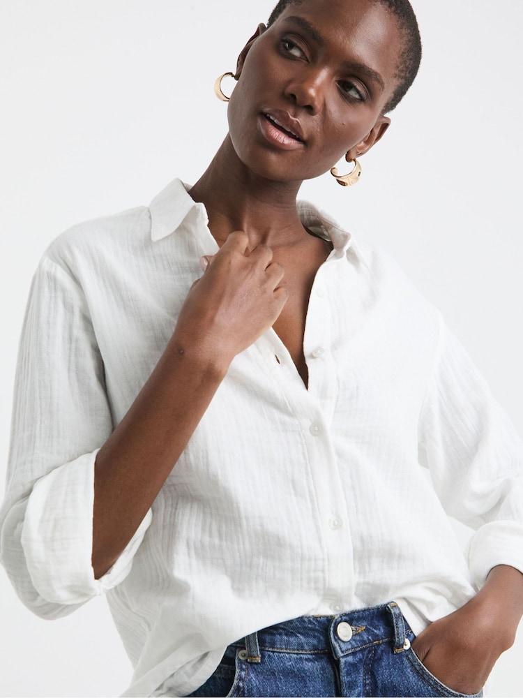 JD Williams White 100% Cotton Relaxed Shirt - Image 1 of 4
