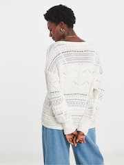 JD Williams White Tie Front Crochet Cardigan - Image 2 of 4
