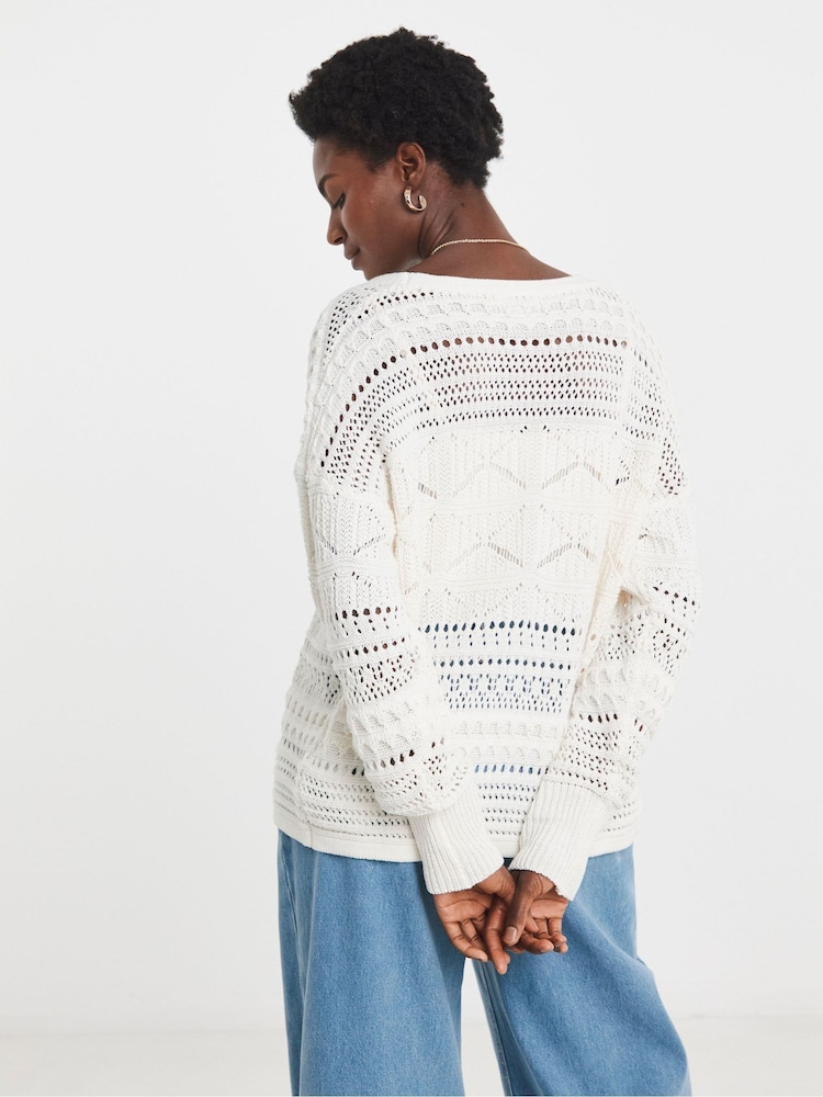JD Williams White Tie Front Crochet Cardigan - Image 2 of 4