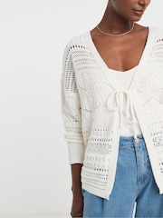 JD Williams White Tie Front Crochet Cardigan - Image 3 of 4