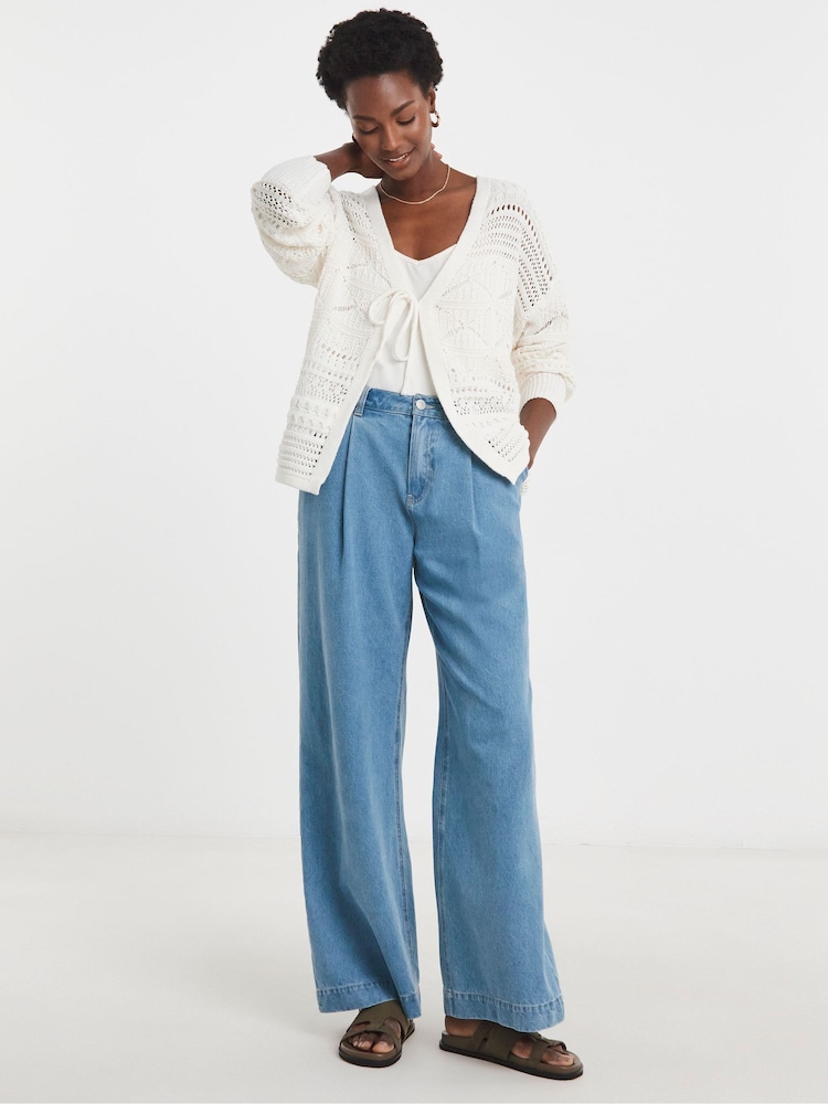 JD Williams White Tie Front Crochet Cardigan - Image 4 of 4