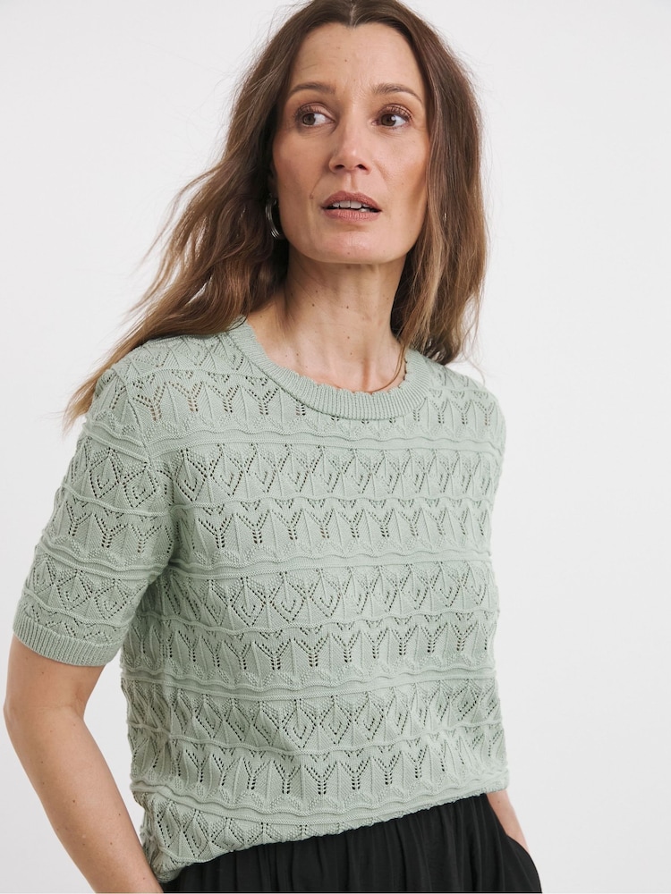 JD Williams Sage Crochet Short Sleeve Jumper - Image 1 of 4