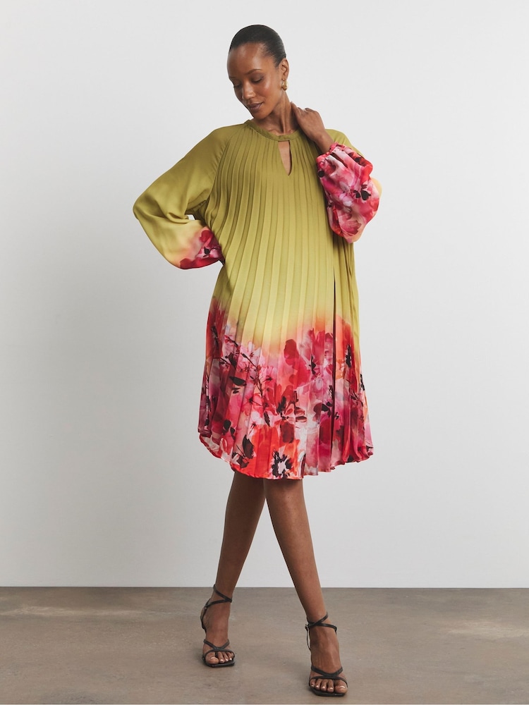 Joanna Hope Green Pleated Shift Dress - Image 1 of 4
