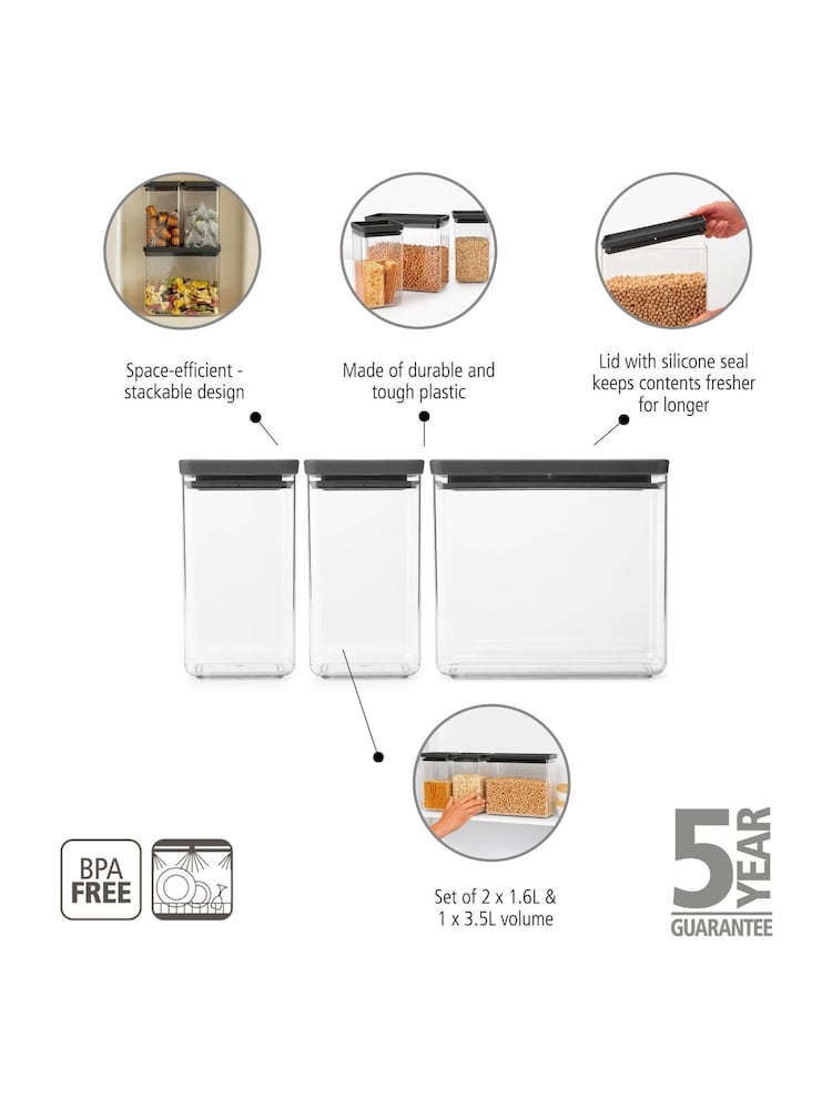 Brabantia Set of 3 Dark Grey Tasty + Stackable Canisters - Image 2 of 5