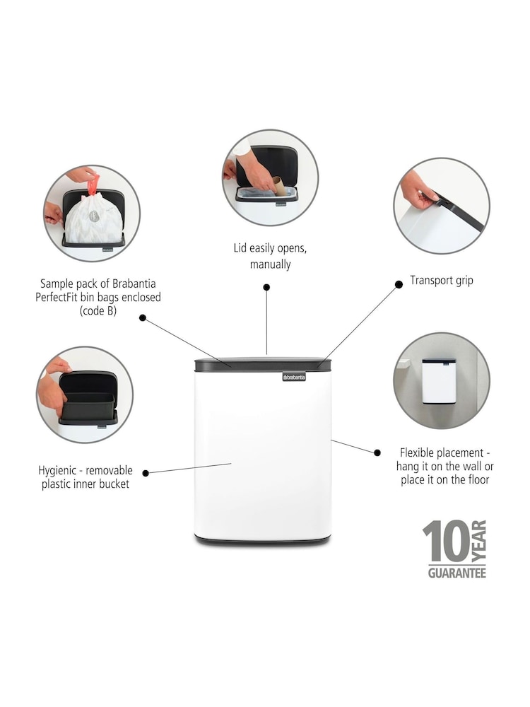Brabantia White Bo Waste Bin - Image 2 of 6