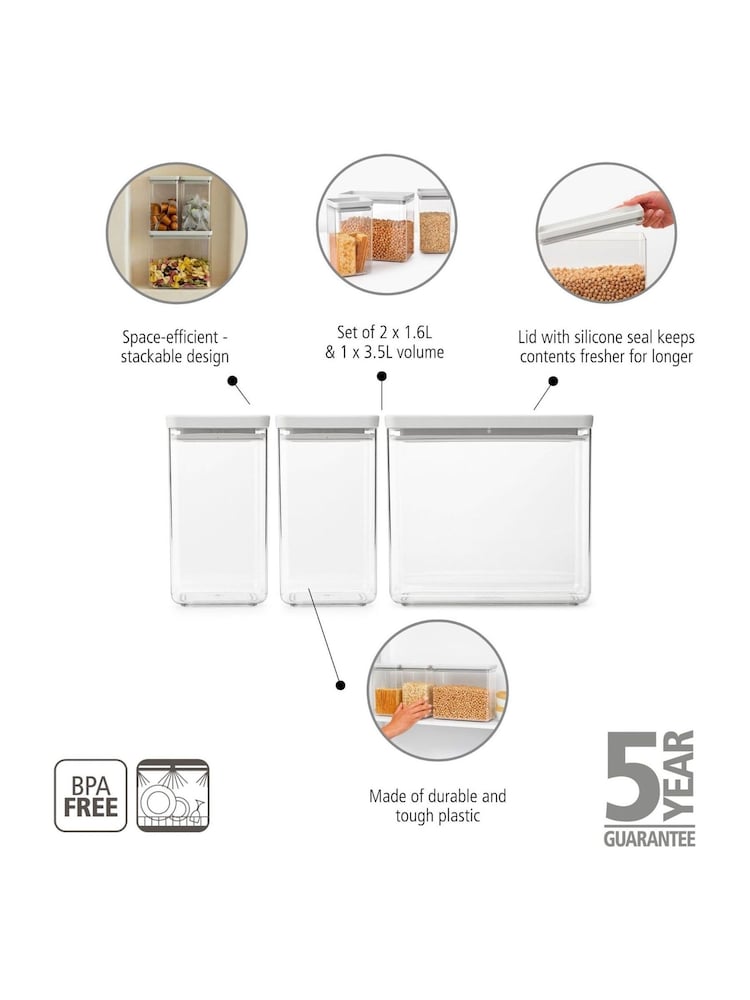 Brabantia Set of 3 Light Grey Tasty + Stackable Canisters - Image 2 of 6