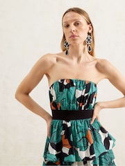 Ro&Zo Blue Claudia Leaf Print Tiered 100% Cotton Dress - Image 4 of 5