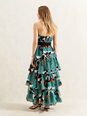 Ro&Zo Blue Claudia Leaf Print Tiered 100% Cotton Dress - Image 5 of 5