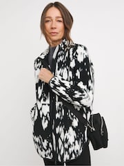 JD Williams Black Fleece Longline Zip Through Jacket - Image 1 of 4