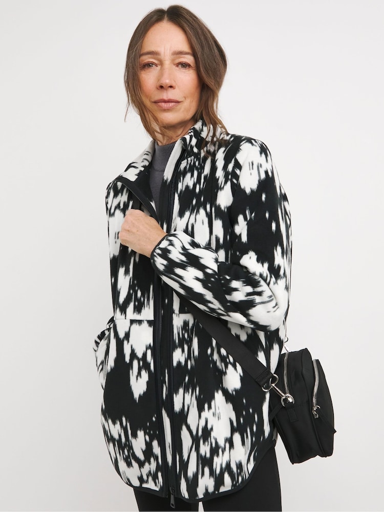 JD Williams Black Fleece Longline Zip Through Jacket - Image 1 of 4