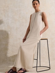 Ro&Zo Cream Linen Blend Piping Detail Midi Dress - Image 1 of 5