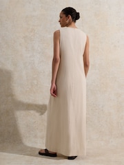 Ro&Zo Cream Linen Blend Piping Detail Midi Dress - Image 2 of 5
