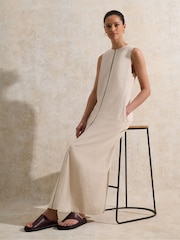 Ro&Zo Cream Linen Blend Piping Detail Midi Dress - Image 4 of 5