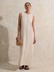 Ro&Zo Cream Linen Blend Piping Detail Midi Dress - Image 5 of 5