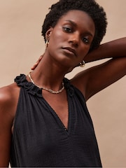 Ro&Zo Black Frill Halter Cheesecloth 100% Cotton Mini Dress - Image 3 of 4