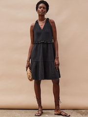 Ro&Zo Black Frill Halter Cheesecloth 100% Cotton Mini Dress - Image 4 of 4