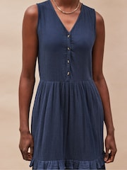 Ro&Zo Blue V-Neck Cheesecloth Midaxi 100% Cotton Dress - Image 2 of 4