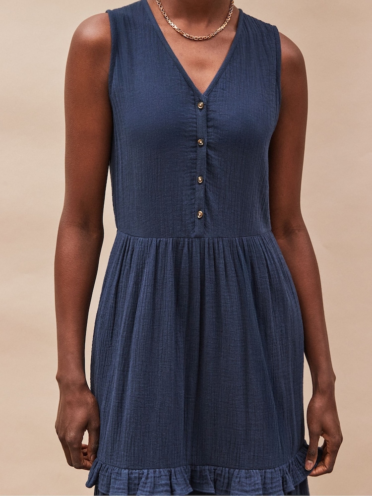 Ro&Zo Blue V-Neck Cheesecloth Midaxi 100% Cotton Dress - Image 2 of 4