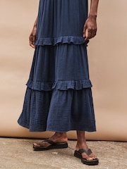 Ro&Zo Blue V-Neck Cheesecloth Midaxi 100% Cotton Dress - Image 3 of 4