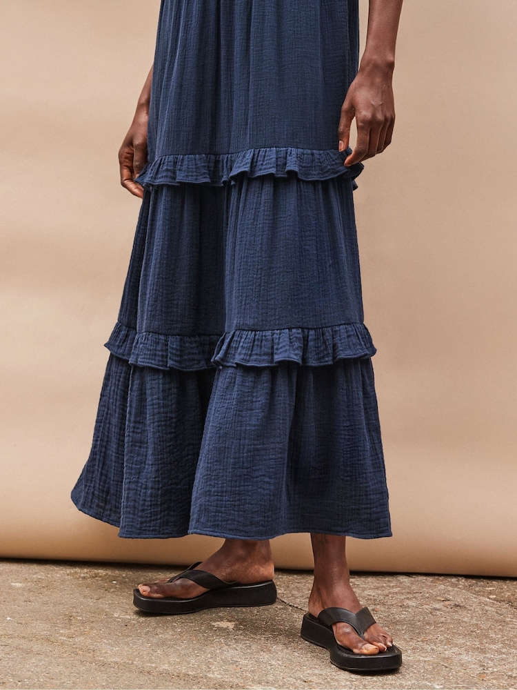 Buy Ro&Zo Blue V-Neck Cheesecloth Midaxi 100% Cotton Dress from Next USA