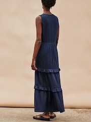 Ro&Zo Blue V-Neck Cheesecloth Midaxi 100% Cotton Dress - Image 4 of 4